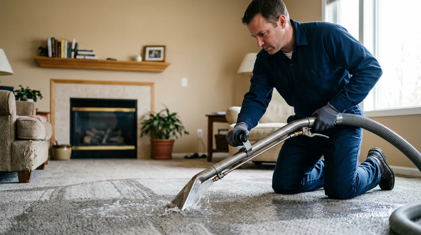 Water damage restoration technician working near Sulphur, IN